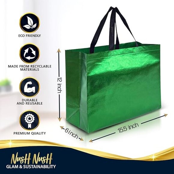 Green Gift Bags XL Size – Set of 12 Reusable Extra Large Green Gift Bags - Picture 4 of 4